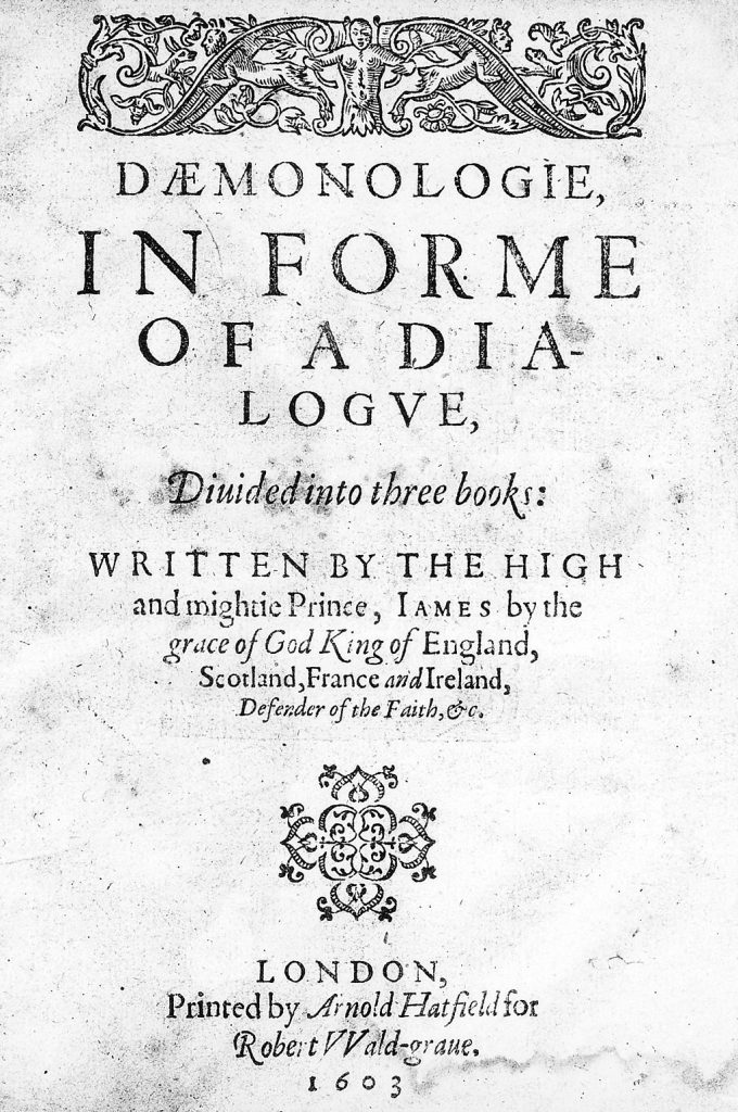 Title page of King James I book Daemonologie